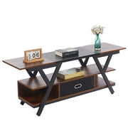 Wooden TV stand with black metal legs on a white background| Artisansa SA