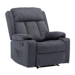 Lexi recliner armchair CR-2032 in grey microfiber with overstuffed arms and modern stitch detailing.