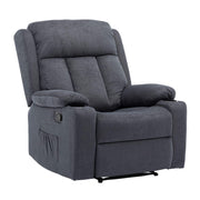 Lexi recliner armchair CR-2032 in grey microfiber with overstuffed arms and modern stitch detailing.