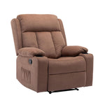 Lexi recliner armchair in brown microfiber with plush arms and reclining mechanism, perfect for modern interiors.
