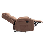 Lexi recliner armchair in a reclined position, showcasing its microfiber design and modern stitch detailing.