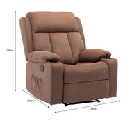 Lexi recliner armchair CR-2032 with dimensions 109cm height, 104cm width, 92cm depth, in a cozy brown microfiber.