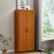 Storage Cabinet Wardrobe WD-203 in a modern living space with walnut finish and black metal handles.