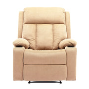 Lexi recliner armchair CR-2032 in beige microfiber with overstuffed arms and high-density foam for ultimate relaxation.