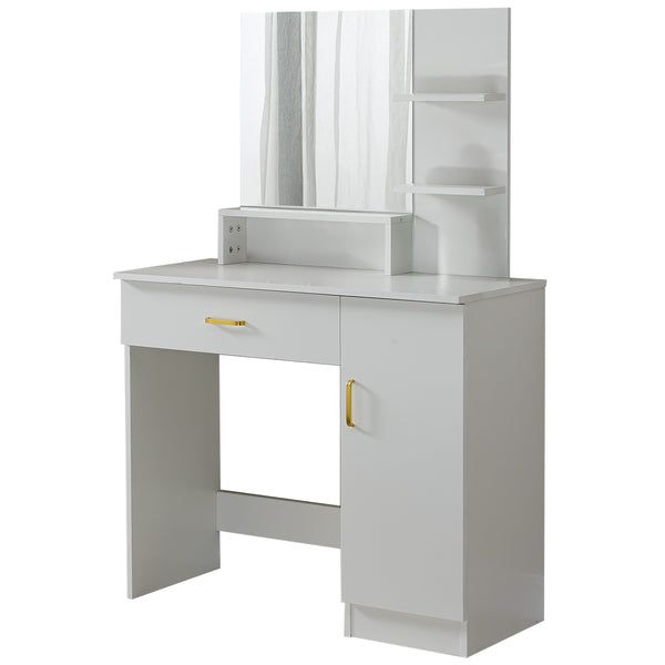 Artisansa DR-14 white dressing table with mirror and drawers on a white background - front view vanity unit