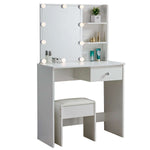 White Dressing Table with LED Mirror showcasing elegant design and professional lighting for beauty routines.
