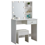 White Dressing Table with LED Mirror showcasing elegant design and professional lighting for beauty routines.