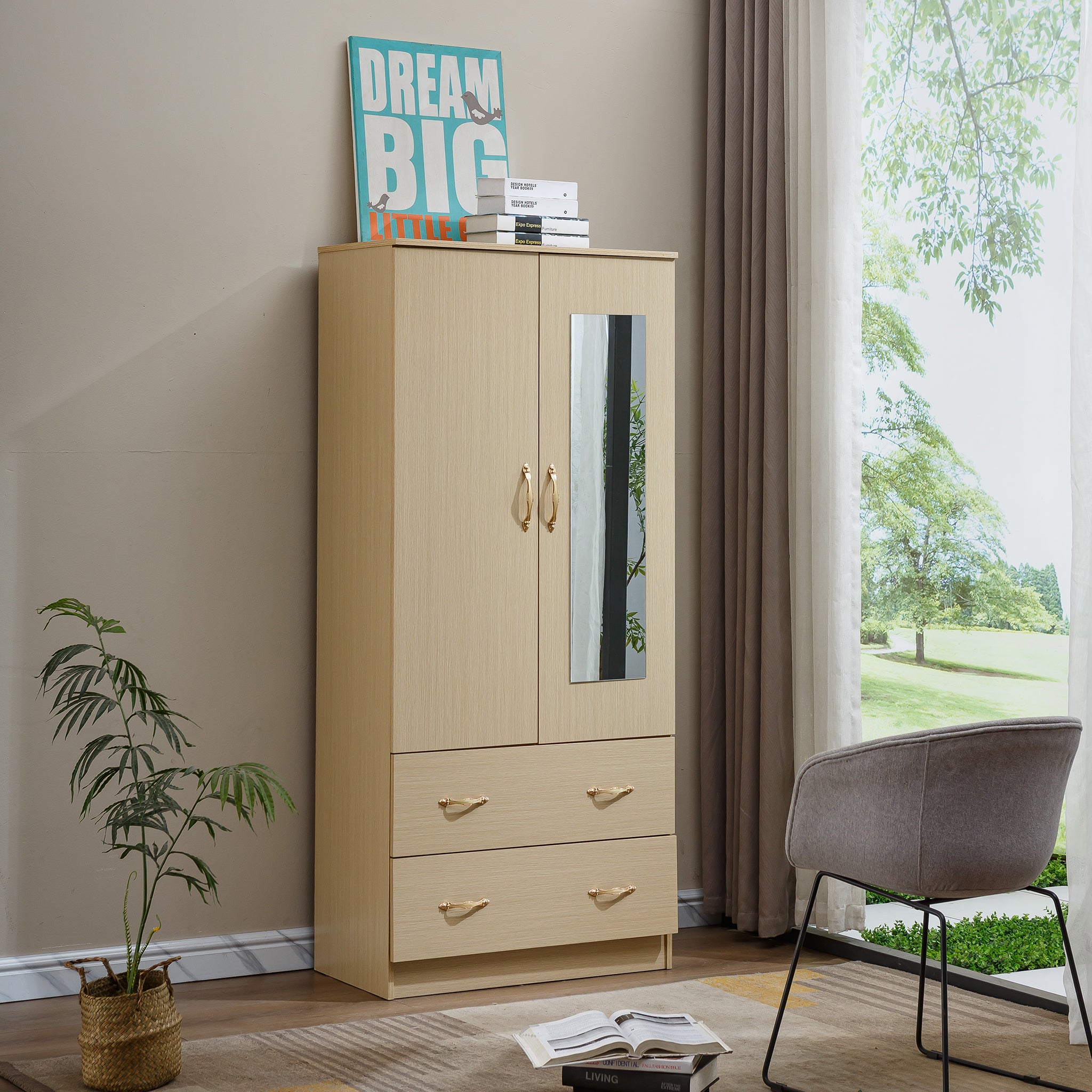 Wardrobe Closet with Mirror Storage Cabinet WD-114
