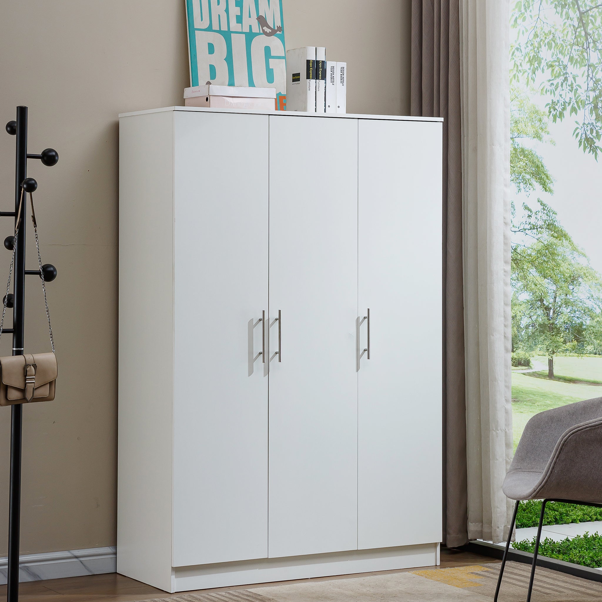 3 Door Wardrobe Clothes Closet WD-117 WHITE