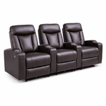 Electric 3 seater recliner sofa KJ-3554 in dark brown leather upholstery, featuring separate reclining controls.
