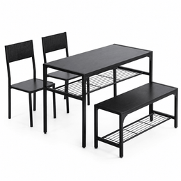 4-piece dining table set with bench featuring storage racks, ideal for compact living spaces.