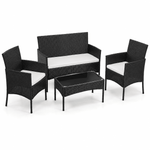 Patio Furniture Set 4 Piece PE Rattan with cushions and glass table, ideal for outdoor relaxation.