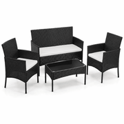 Patio Furniture Set 4 Piece PE Rattan with cushions and glass table, ideal for outdoor relaxation.
