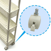 Close-up of the wheel on the 4-Tier Rolling Storage Cart, showcasing its functional design and mobility.
