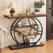 Console Table with O-Shape Metal Frame and Storage Shelves