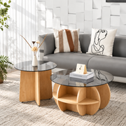 Modern living room coffee table furniture with wooden curved base