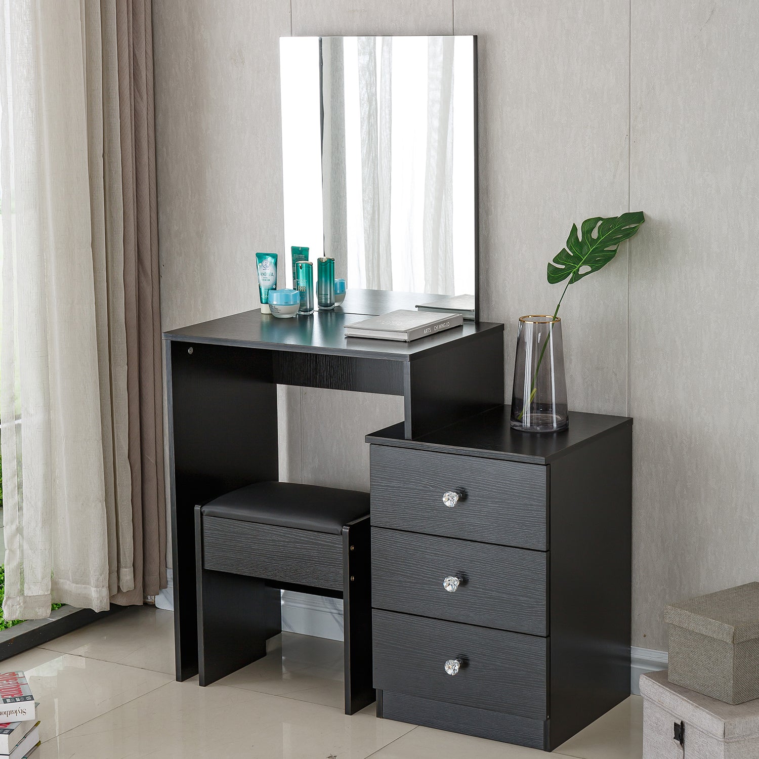 Black Dressing Table with Mirror Furniture