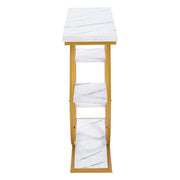 Gold Circle Console Table with Marble Shelves & Storage