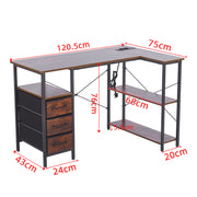 L-Shaped Desk with Power Outlets & Drawers
