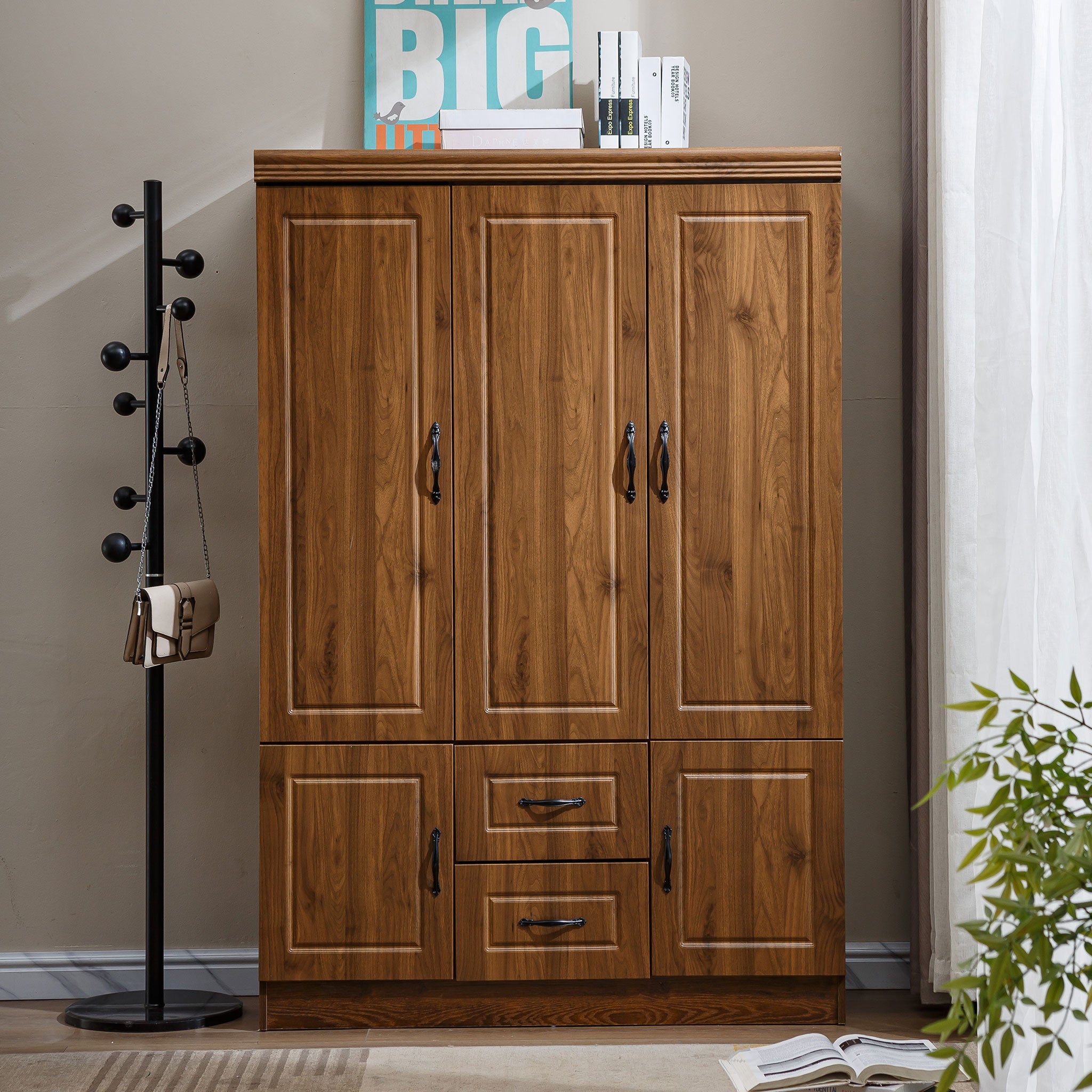 3 Door Wardrobe Closet Armoire Storage Cabinet WD-116 Golden 0ak