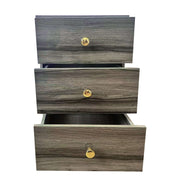Modern 3-Drawer Nightstand with gold handles, showcasing three stylish drawers and a sleek design.
