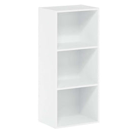 white 3-tier bookshelf for home office, sleek design, perfect for organizing books and décor.
