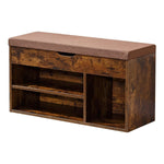 Rustic Shoe Storage Bench with Cushion featuring a padded top and hidden storage compartment.