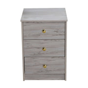 Modern 3-Drawer Side Table BST-01 in grey finish with gold accents, featuring three spacious drawers.
