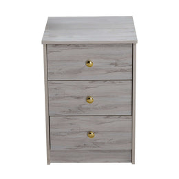 Modern 3-Drawer Side Table BST-01 in grey finish with gold accents, featuring three spacious drawers.