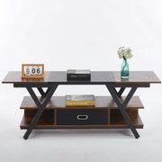 Wooden TV stand with black accents on a white background| Artisansa SA