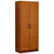 Storage Cabinet Wardrobe WD-203 in elegant walnut finish with double doors and black metal handles.