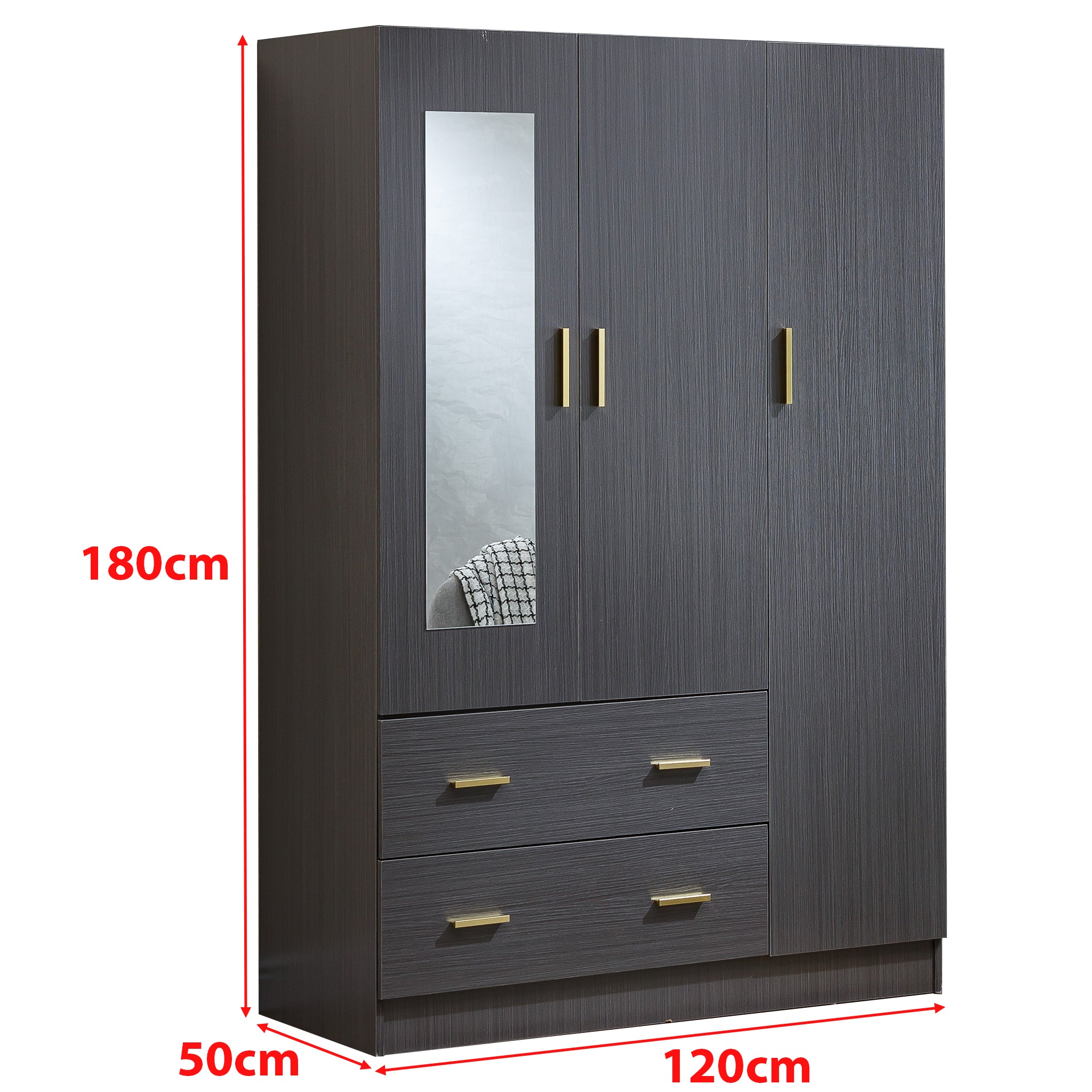 3 Door Wardrobe with Mirror Closet Clothes Storage  WD-115 Straight Oak