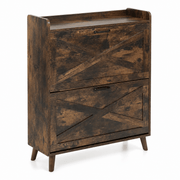 Rustic Tilt-Out Shoe Cabinet with 2 Drawers