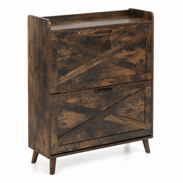 Rustic Tilt-Out Shoe Cabinet with 2 Drawers