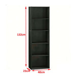 Dimensions of minimalist 5-tier bookshelf in black