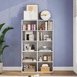 Modern 5-tier bookshelf white against blue wall