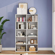 Modern 5-tier bookshelf white against blue wall