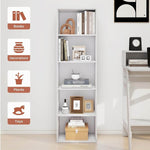 5-tier bookshelf white features and flatpack design
