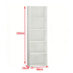 Dimensions of modern 5-tier bookshelf in white
