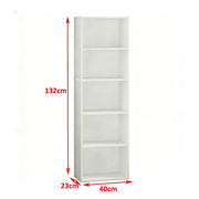 Dimensions of modern 5-tier bookshelf in white