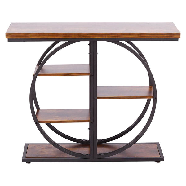5-Tier Industrial Console Table with Round Metal Frame – main product image