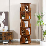 Fully loaded 5-tier rotating bookshelf maximizing vertical storage space