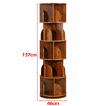 Overall dimensions and height measurements of tall 5-tier rotating bookshelf