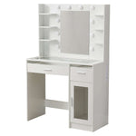 LED Vanity Desk with charging station, RGB glass top, and illuminated mirror for beauty routines.