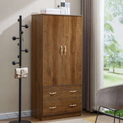 Wooden wardrobe with two doors and two drawers in a room with a window and chair. | Artisansa SA