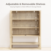 Boho Rattan Storage Cabinet with adjustable and removable shelves for versatile storage options.