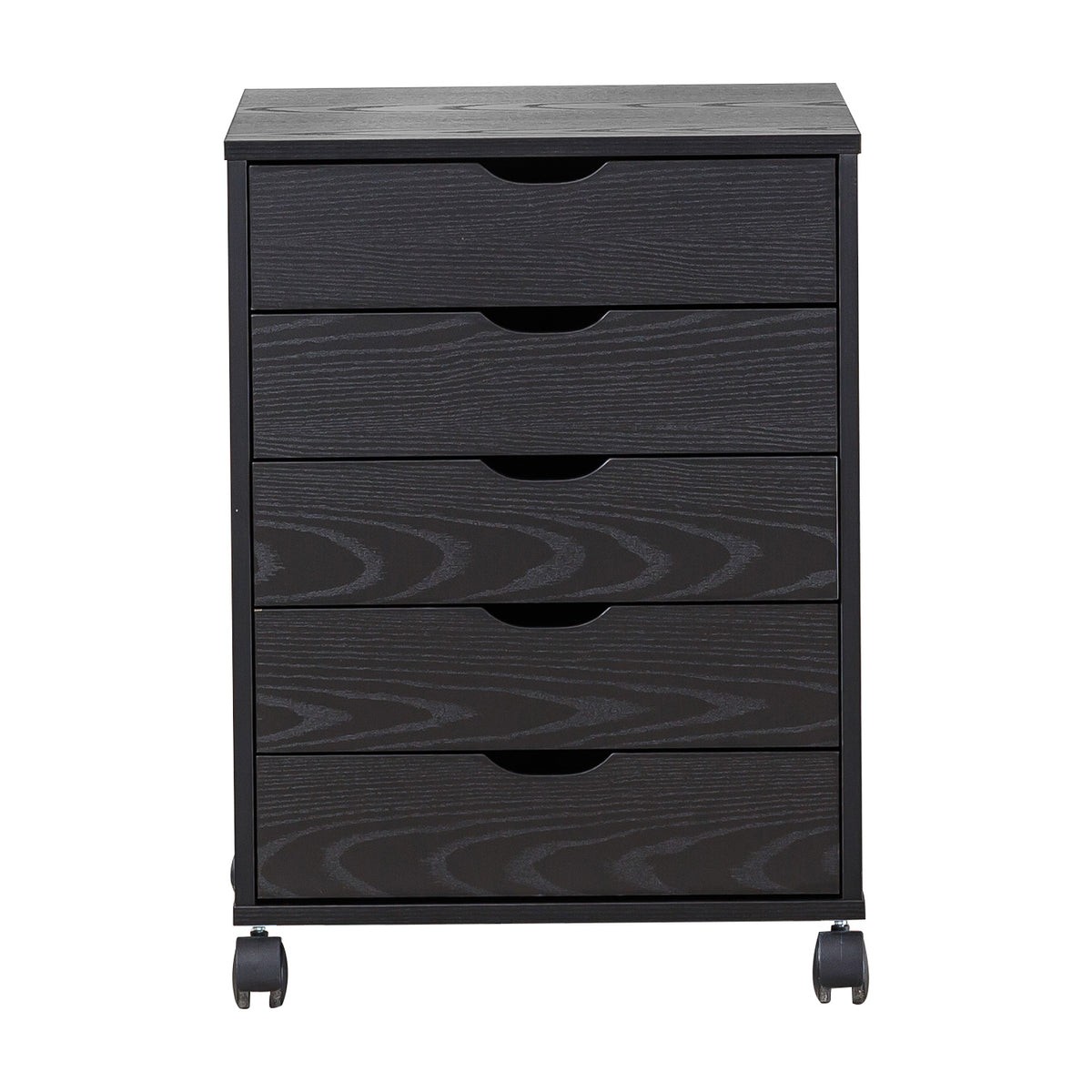 Black Bedside Table with Drawers (5-Tier) | Mobile Pedestal with four drawers and wheels for easy mobility.