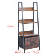 Dimensions and size of 4-tier ladder bookshelf with drawer