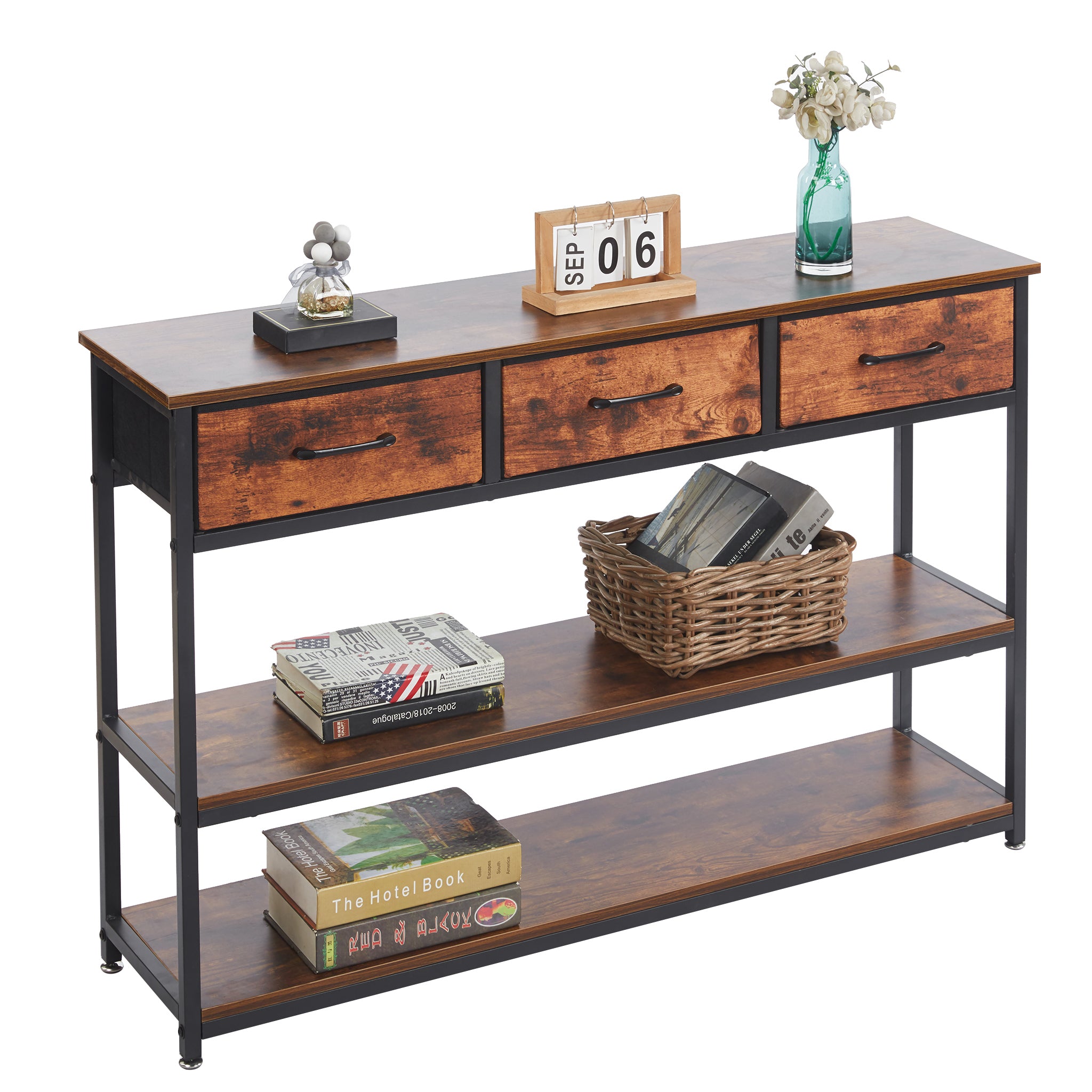Console Table 3 Drawer Shelf OT-202 Berlin Rustic