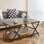 Industrial rustic coffee table placed in a modern living room setting